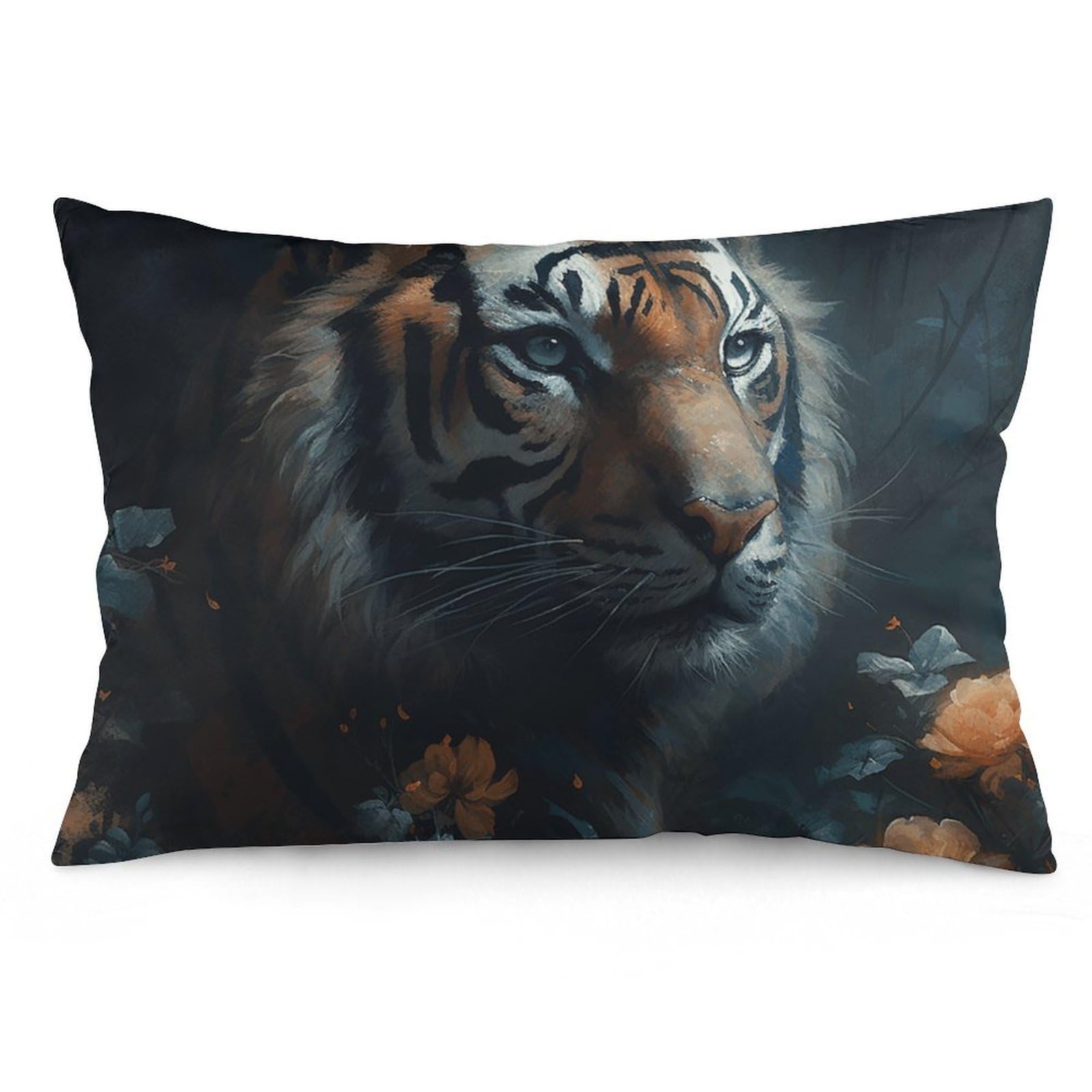 2 Pack Pillow Cases for Hair and Skin, Soft Breathable Pillow Case Covers with Hidden Zipper, Flower Tiger Pillowcase 20"x30" Pillow Covers for Sleeping Gift