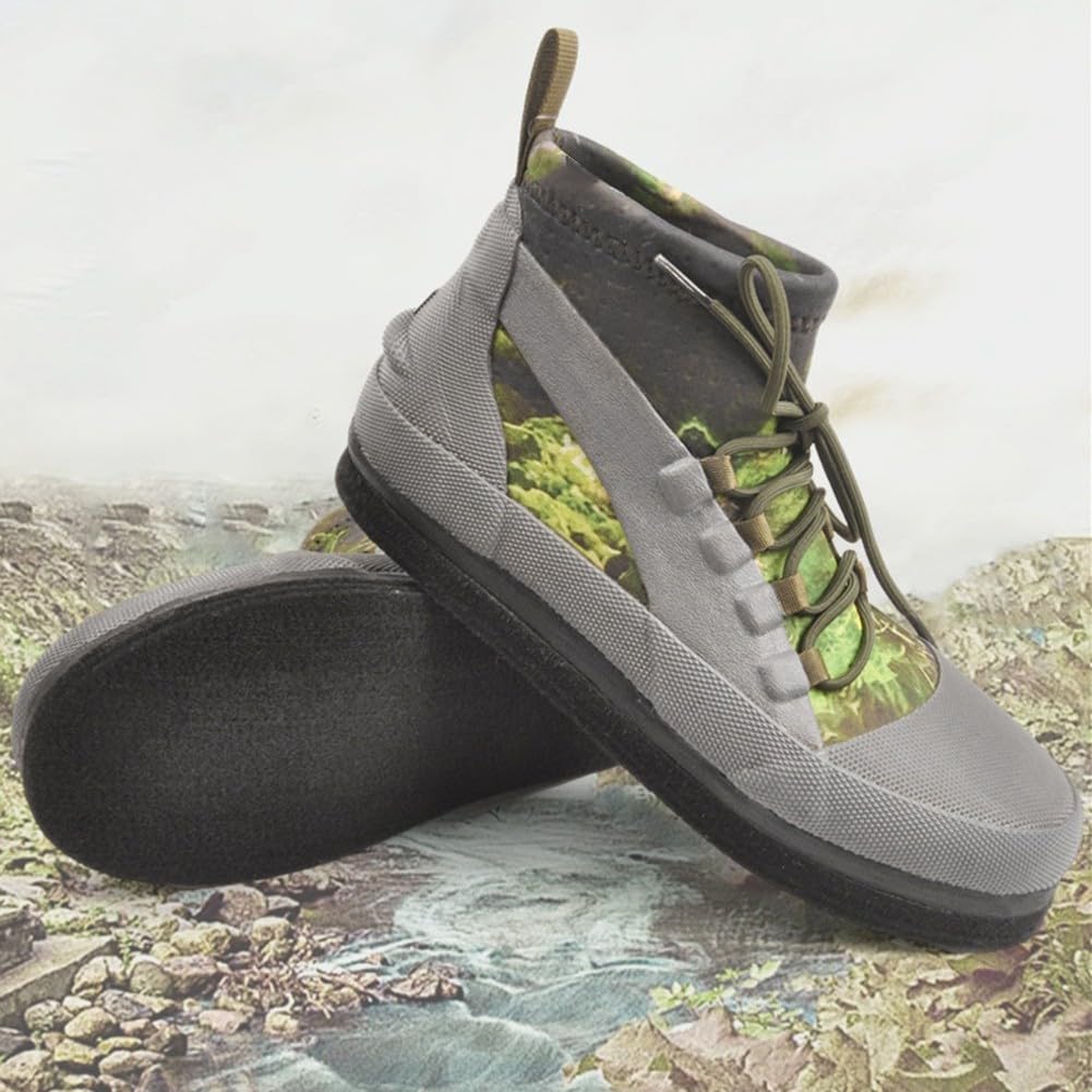 Zapatos de vadeo para hombre y mujer, ligeros, antideslizantes, suela de fieltro, puntera de goma, para pesca al aire libre, río, playa, zapatos de agua, color verde, talla 6-12