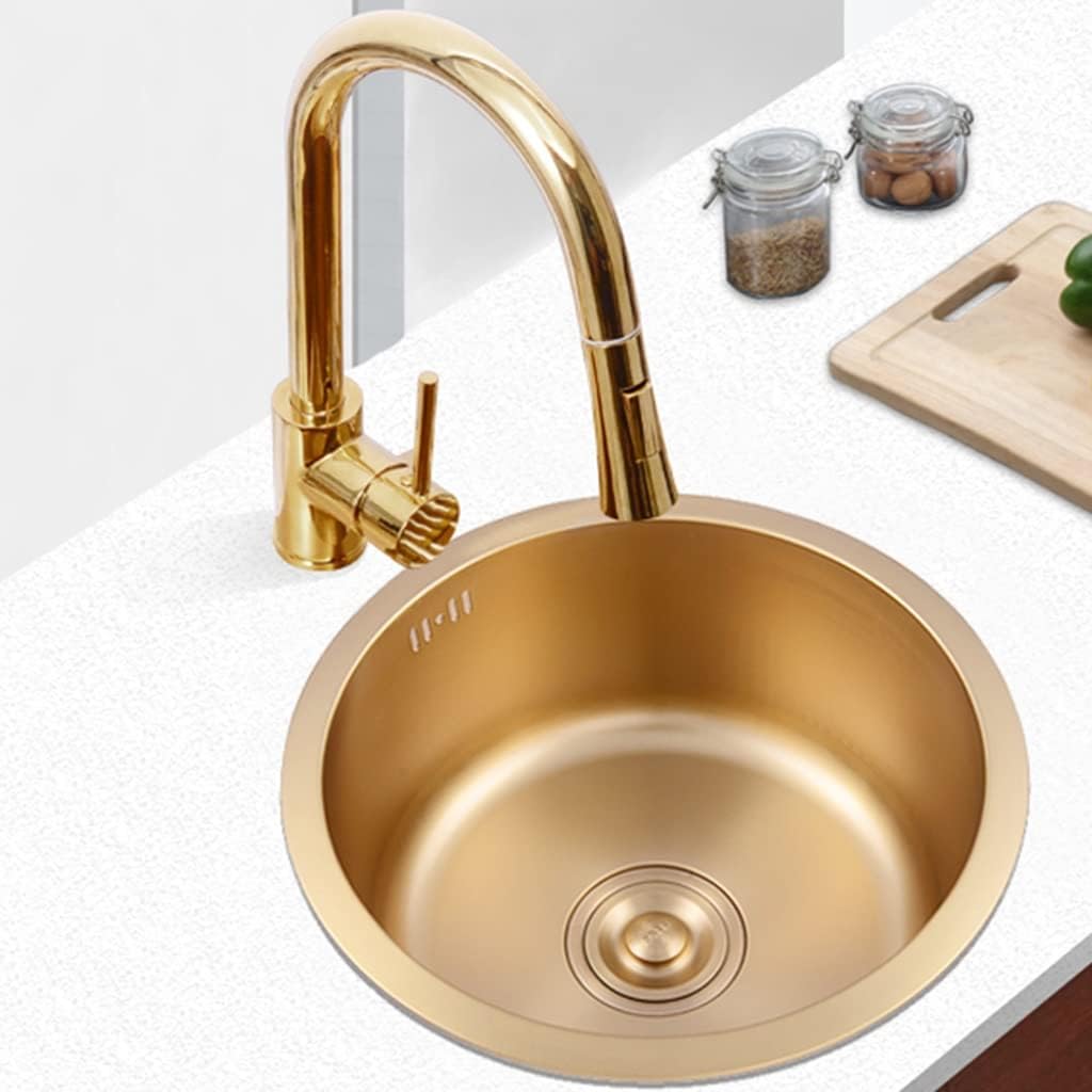 Kitchen Sinks,Kitchen Sink ​Single Bowl ​Bar Prep Sink, with Faucet Brushed round Sink, Drop-In Ordermount Installation/D~C/36 * 19Cm