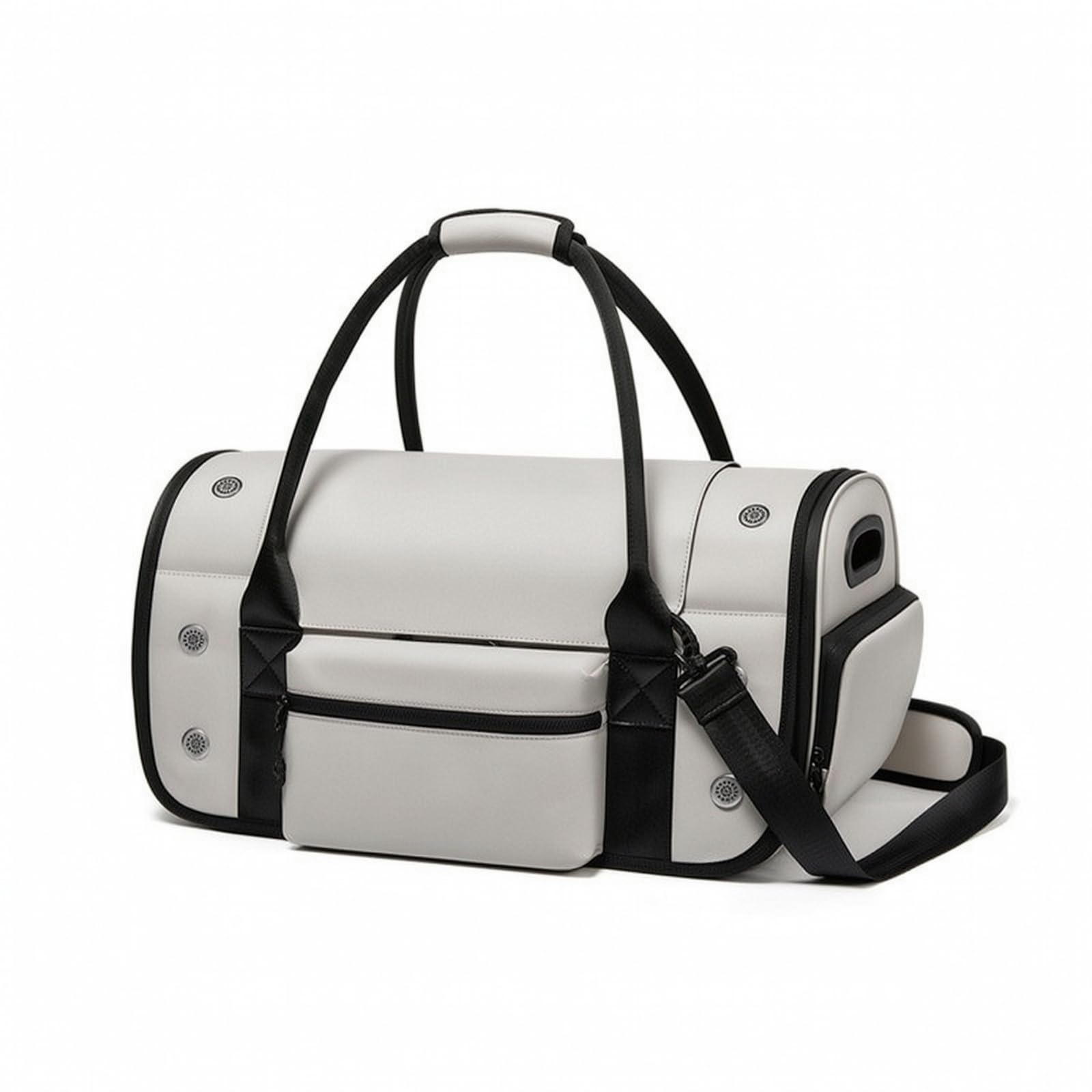 Transportín con Correa Hombro Plegable Transportadora con Correa Hombro Ventilado Bolsa Bolsillos para Perros Pequeños, Gatos, Viajes, Avión, Array, Blanco Arroz, 20 Pulgadas