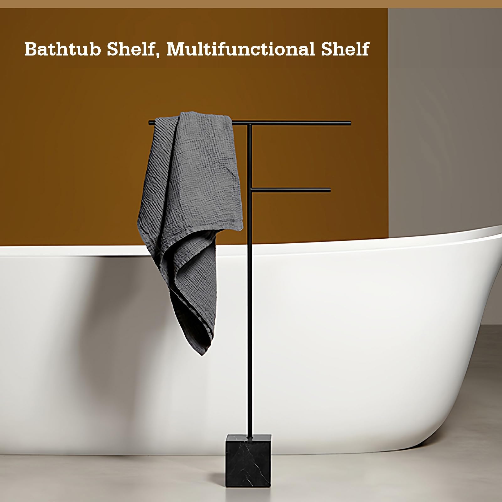 Supporto porta carta igienica con base in acciaio e marmo | Bianco e Nero, 65,5x14 cm e 80x45 cm: Bagno, Ufficio, Camera da letto, Soggiorno(White,65.5x14cm)