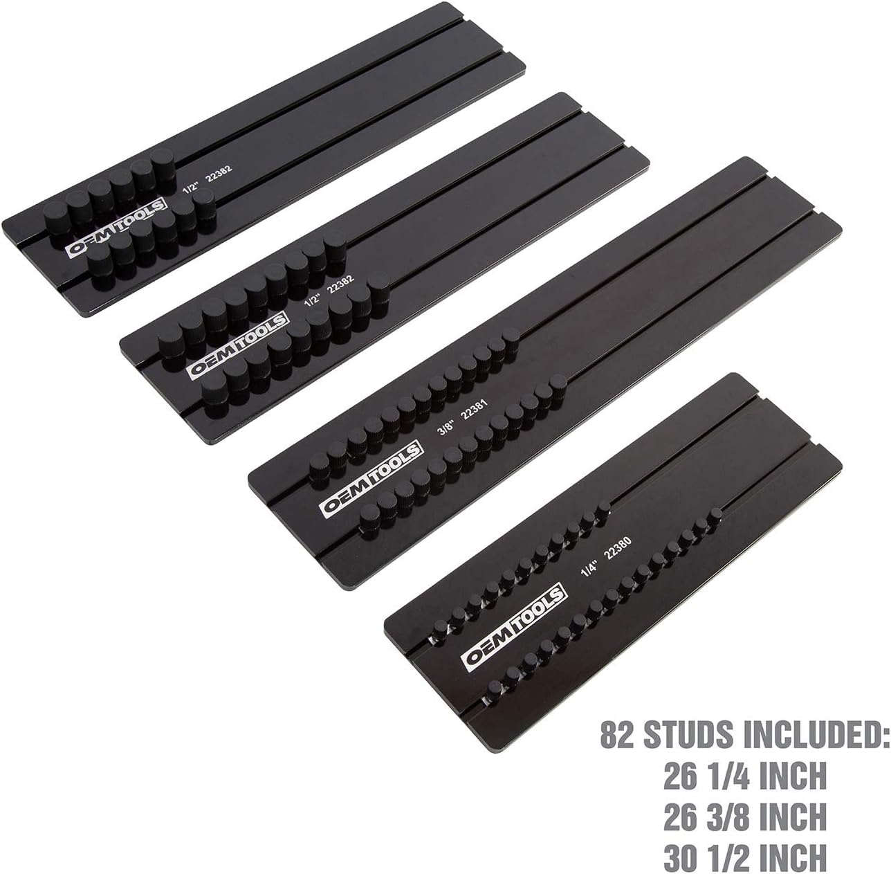 🔥 Flash Sale OEMTOOLS 22383 4 Piece Black Aluminum Socket Tray Set, Trays for 1/4”, 3/8”, and 1/2” Drive Size Sockets, SAE Socket Tray, Socket Organizers for Toolboxes