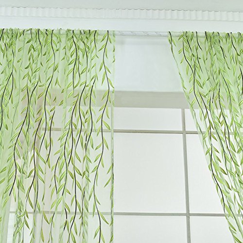 Ufurty Rely2016 2 Pieces Willow Window Curtain Voile Tulle Room Salix Leaf Sheer Gauze Curtain Voile Panel Drapes Curtain Green Color For Living Room, Bedroom, Balcony (100 X 270Cm) #TOP7