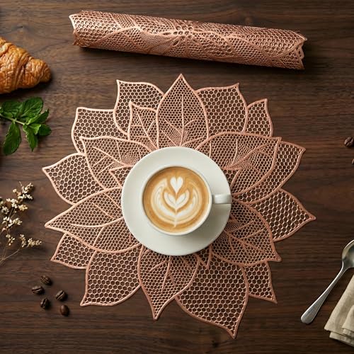 Image of Kuber Industries 4 Pcs Set Leather Side Table Mats | Washable Placemat /Dining Table Mat for Wedding and Family Functions | Patta Design - Copper