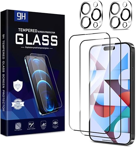 Miniatura 1 de Juego de 2 protectores de pantalla para iPhone 15 Pro Max, 2 protectores de lente de cámara, incluye kit de limpieza de vidrio templado, dureza 9H,