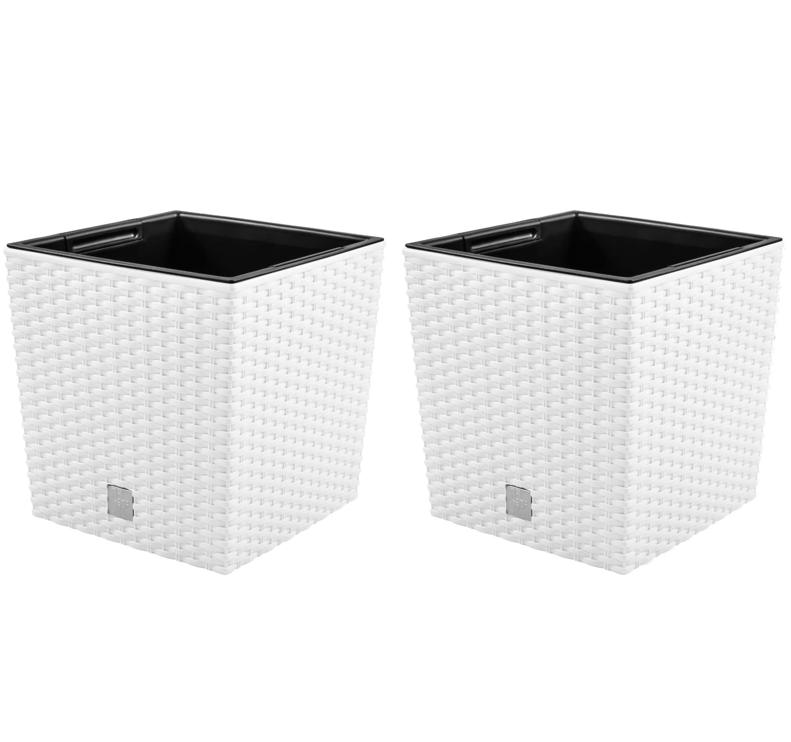 PAFEN 2 macetas de ratán de 4 l – 17 x 17 x 17 cm – Macetero con inserción, maceta baja de plástico, color blanco