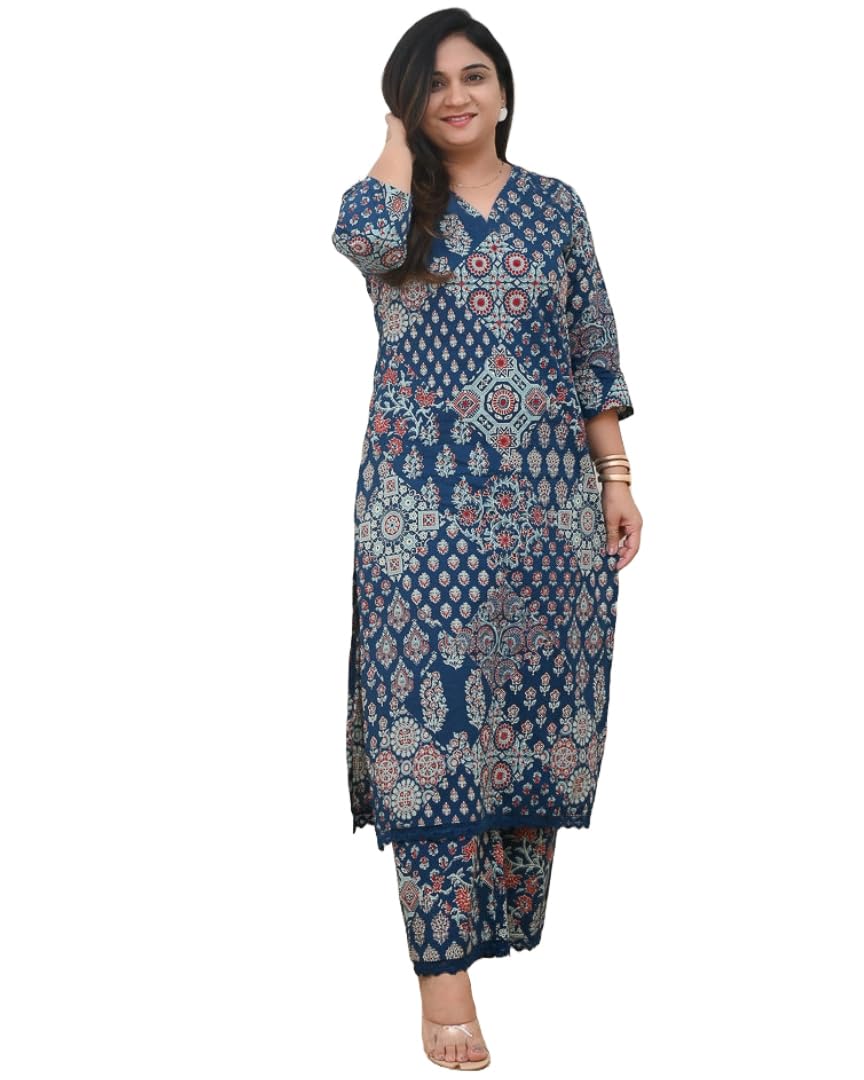 GoSriKi Women's Rayon Viscose Straight Printed Kurta with Pant