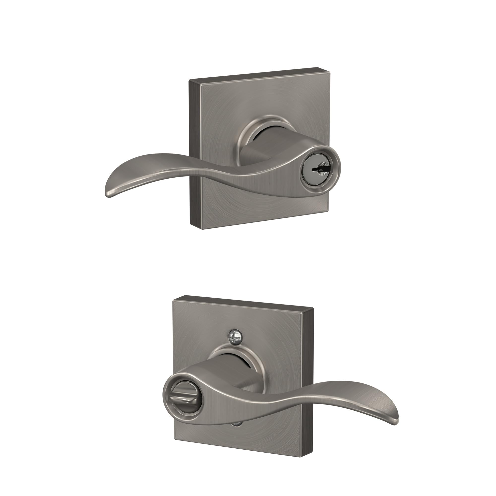 SCHLAGE Accent Lever with Collins Trim Keyed Entry Lock in Satin Nickel - F51A ACC 619 COL