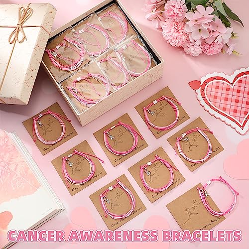 50 Pcs Breast Cancer Awareness Bracelet Pink Ribbon Braided Bracelets with Pendant Adjustable Breast Cancer Gifts Accessories4