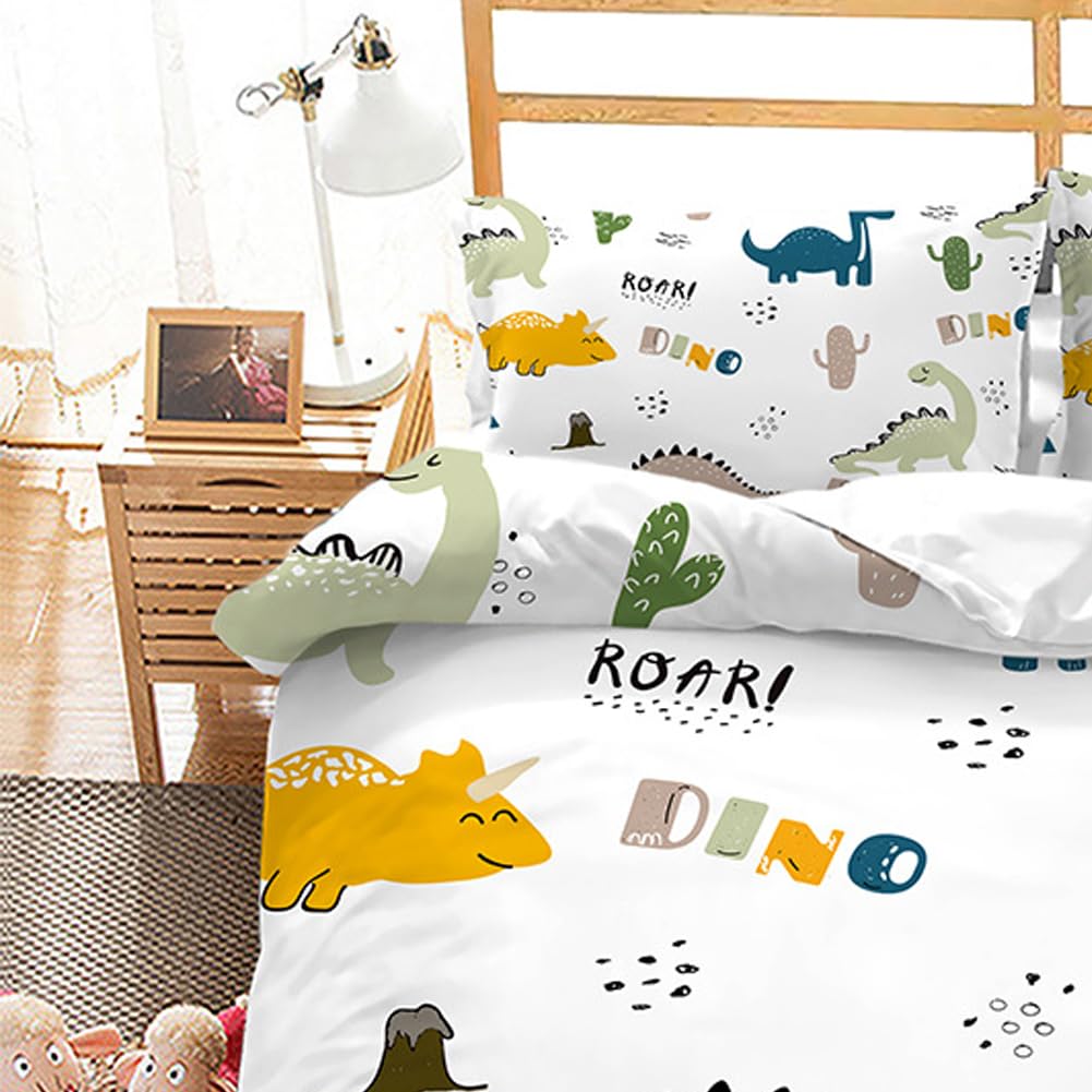 DASIAUTOEM Parure de lit Enfant 100x135 Parure de lit bébé complète pour lit bébé, Parure de lit Dinosaure, avec et Fermeture éclair intégrée, taie d'oreiller 60x40cm Literie en Microfibre