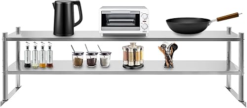 Rosyouth Estantería de acero inoxidable de 2 niveles, almacenamiento de estante ajustable, estante de almacenamiento de metal resistente de acero