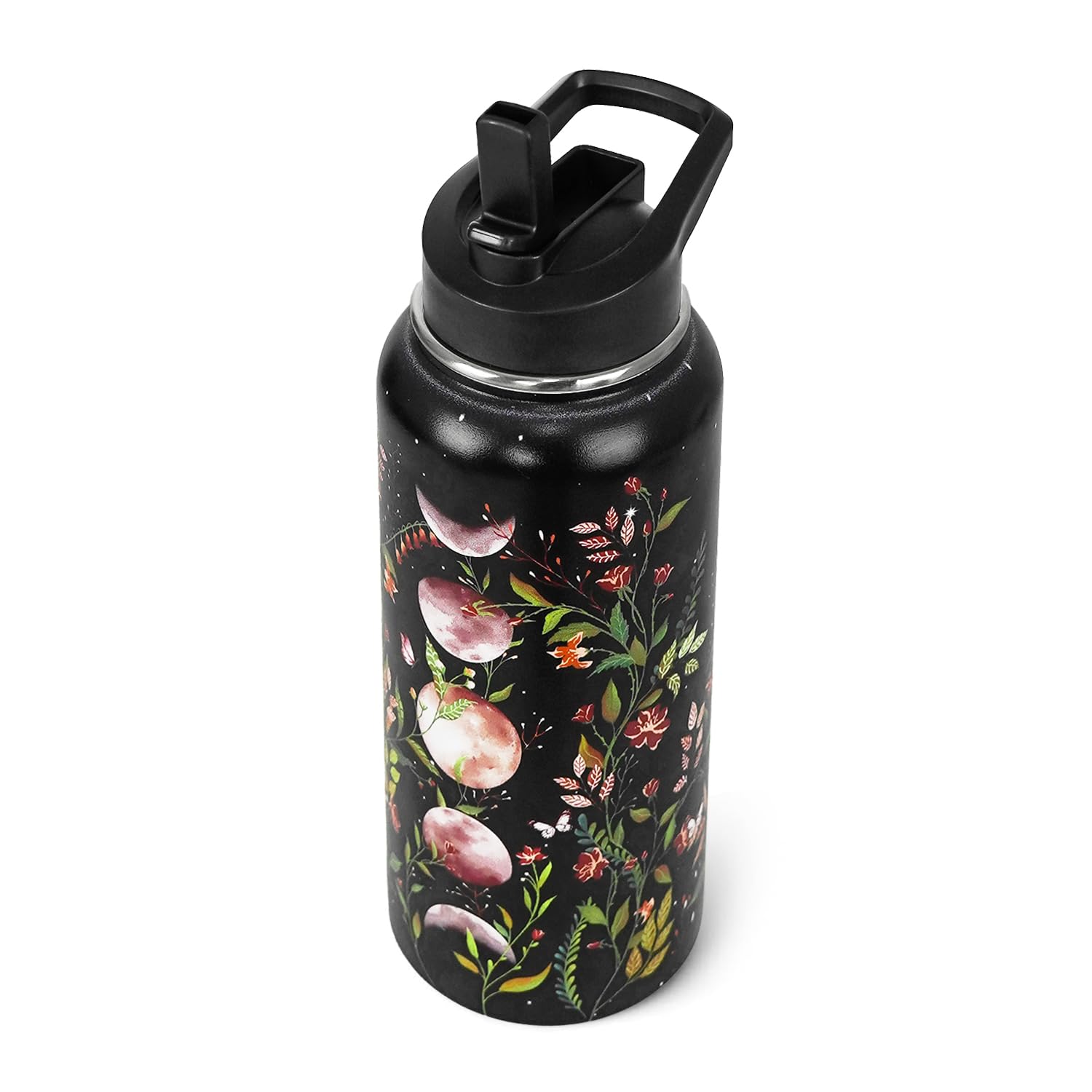 Goth Moon Half Gallon Water Bottle 64oz With Time Marker | BPA Free Leakproof Jug With Sleeve, Spooky Gift