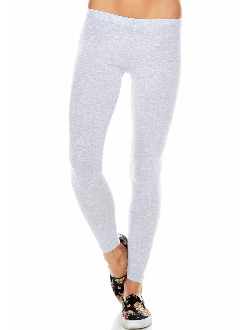 Women's Plain Basic Solid Color Cotton Material Leggings RB4003 (S, Heather Grey)