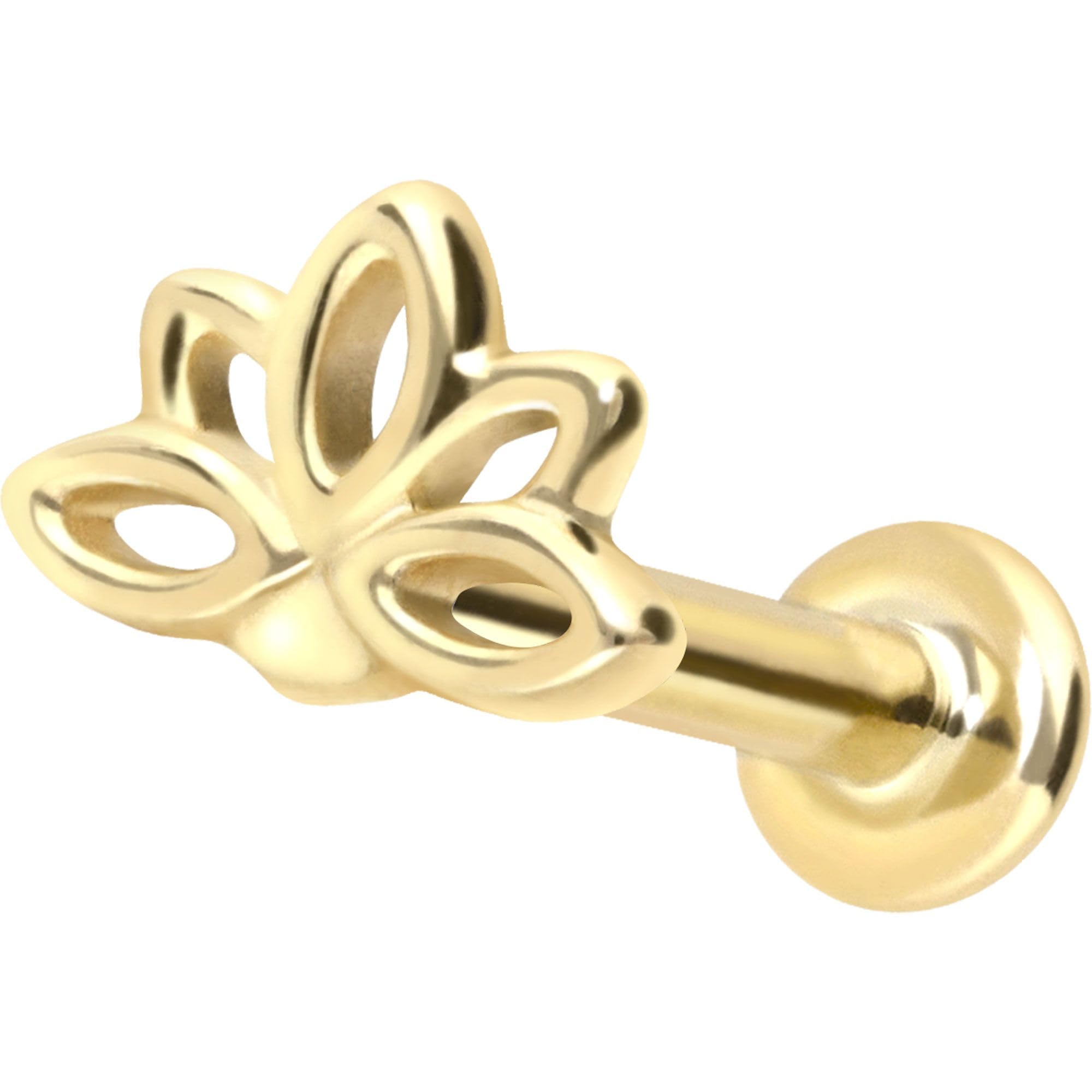 PIERCINGLINE Piercing Stecker 14 Gold Labret mit Innengewinde LOTUSBLÜTE 585er Gold - Roségoldfarben, Goldfarben, Silberfarben