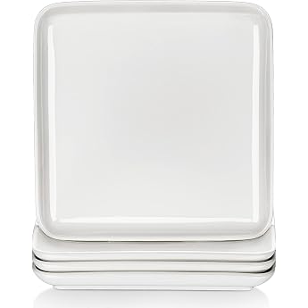 MALACASA Ivy Series 4-Piece Porcelain Cream White Dinner Plate Pasta Cake Plate Dessert Plate Breakfast Plate Dinner Service for 4 People Tableware for Serving Dinner Plate 25.5 x 25.5 x 2.5 cm