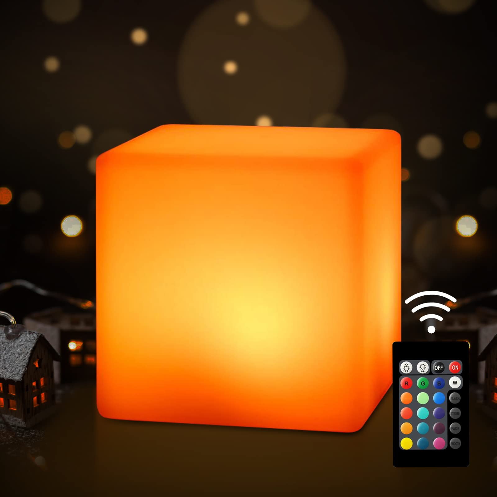 4-Inch LED Dimmable Glow Cube Waterproof Rechargeable Adjustable RGB Color Changing with Remote Control, Night Light Indoor Outdoor Decorative Lighting