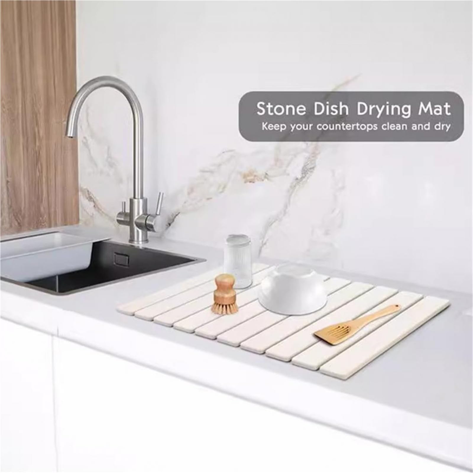 Tapis égouttoir à Vaisselle Pliable, Grand Format, for Plan de Travail Cuisine pour Les Éviers Et Les Plans(White)