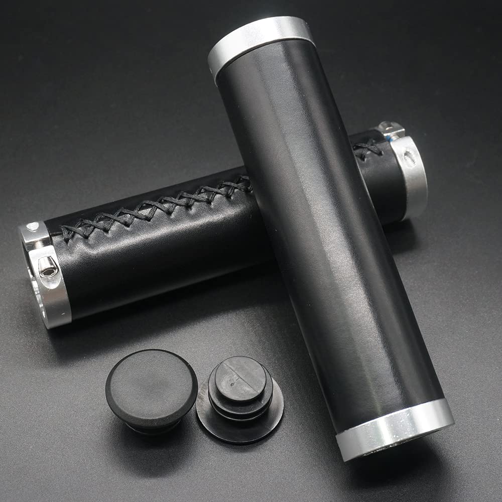 Poignées De Vélo Ergonomiques 22,2 Mm - Longueur 130 Mm - Mousse Mémoire De Forme & Cuir Microfibre - Anneaux Aluminium - Antidérapantes - Pour VTT, Vélo électrique, Ville