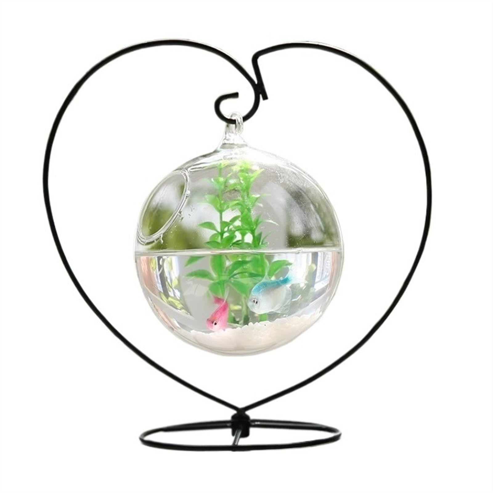 Petit aquarium suspendu avec cadre en métal unique en forme de cœur - Décoration de bureau