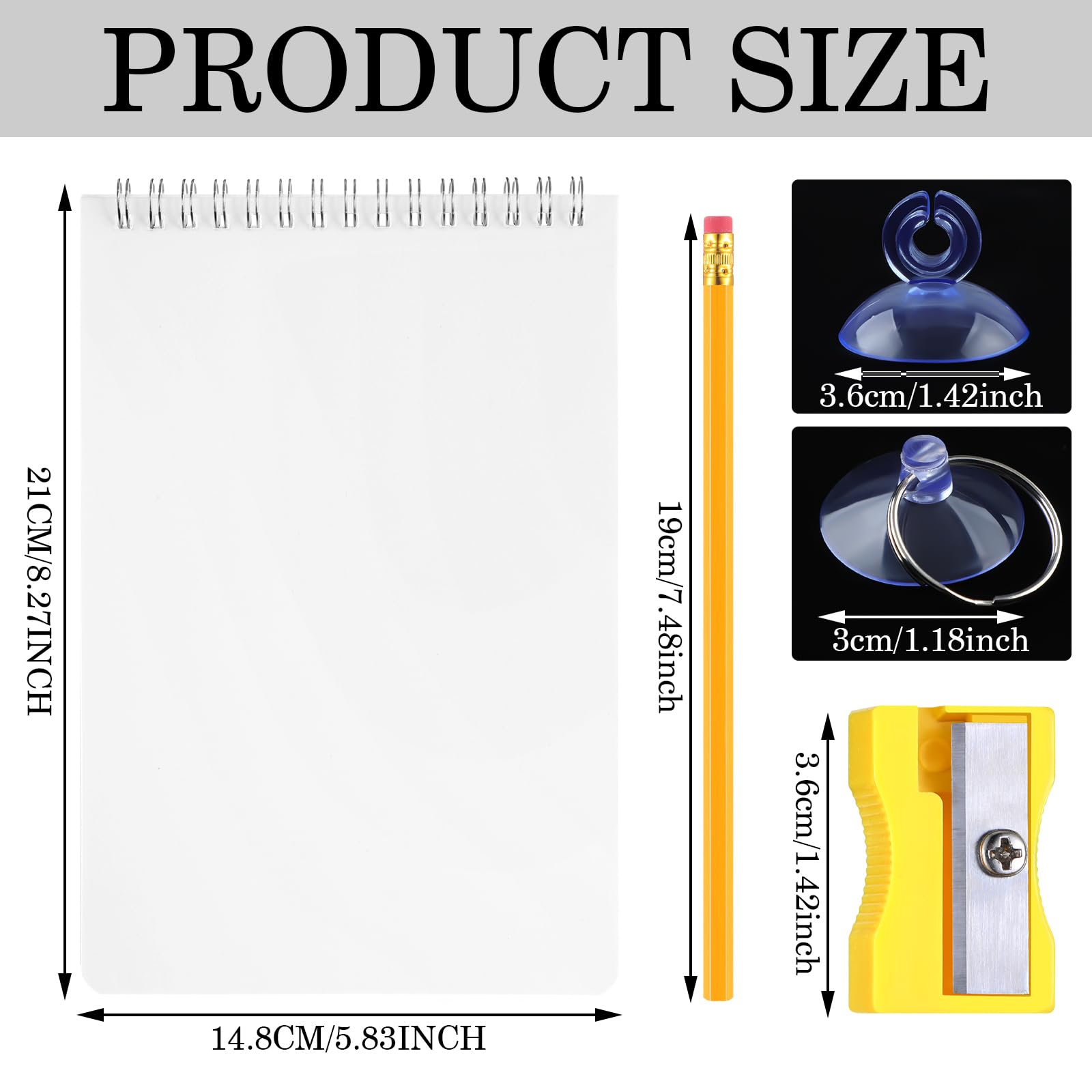 Sayglossy 2 Sets Dusch-Notizblock, wasserdicht, mit Bleistift, Saugnapf, Bleistiftspitzer-Sets, wasserdichter Dusch-Notizblock mit wasserdichtem Papier für Badezimmer, Zuhause, Büro, Wand