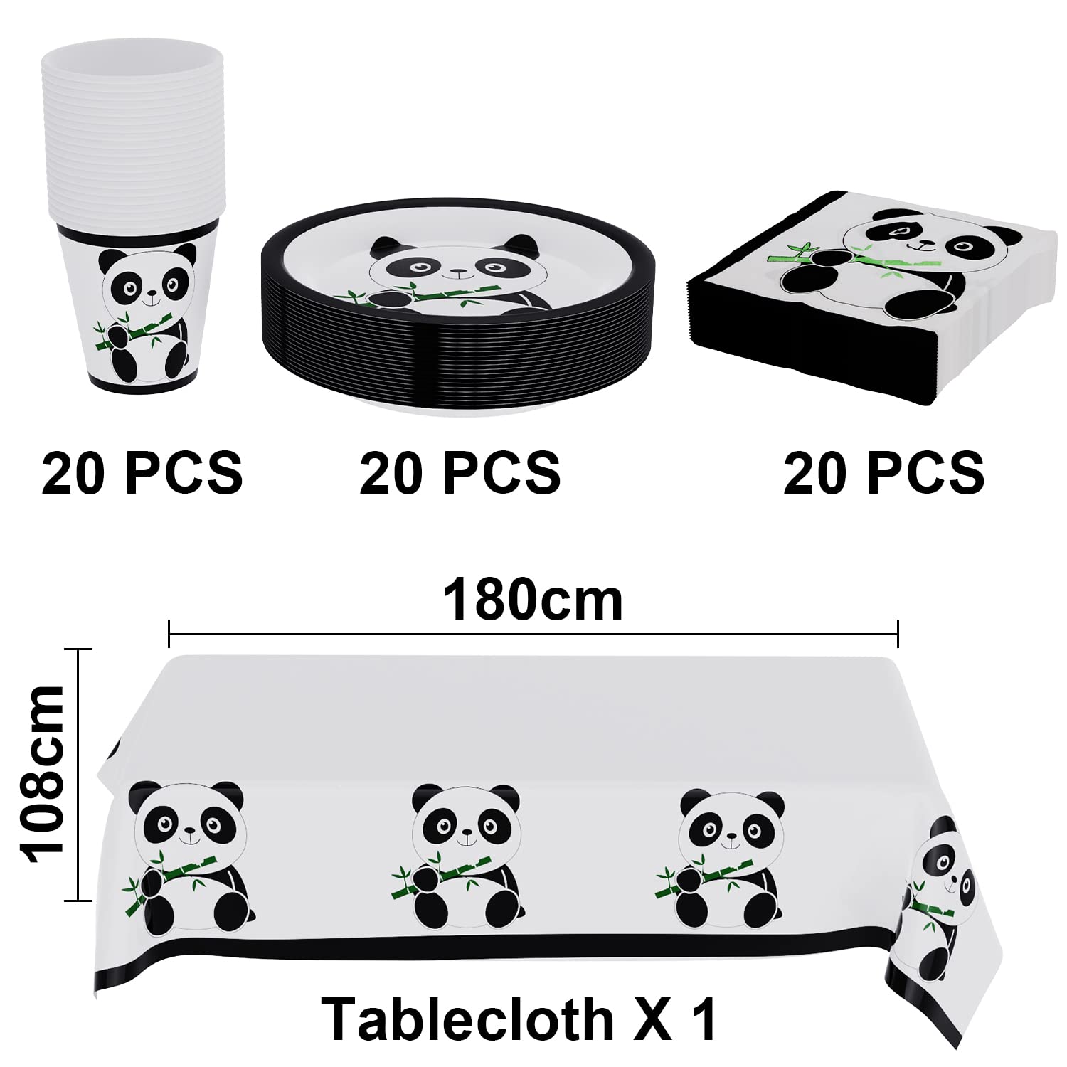 52 Pièces Ensemble De Vaisselle De Fête Panda,Set De Fêtes