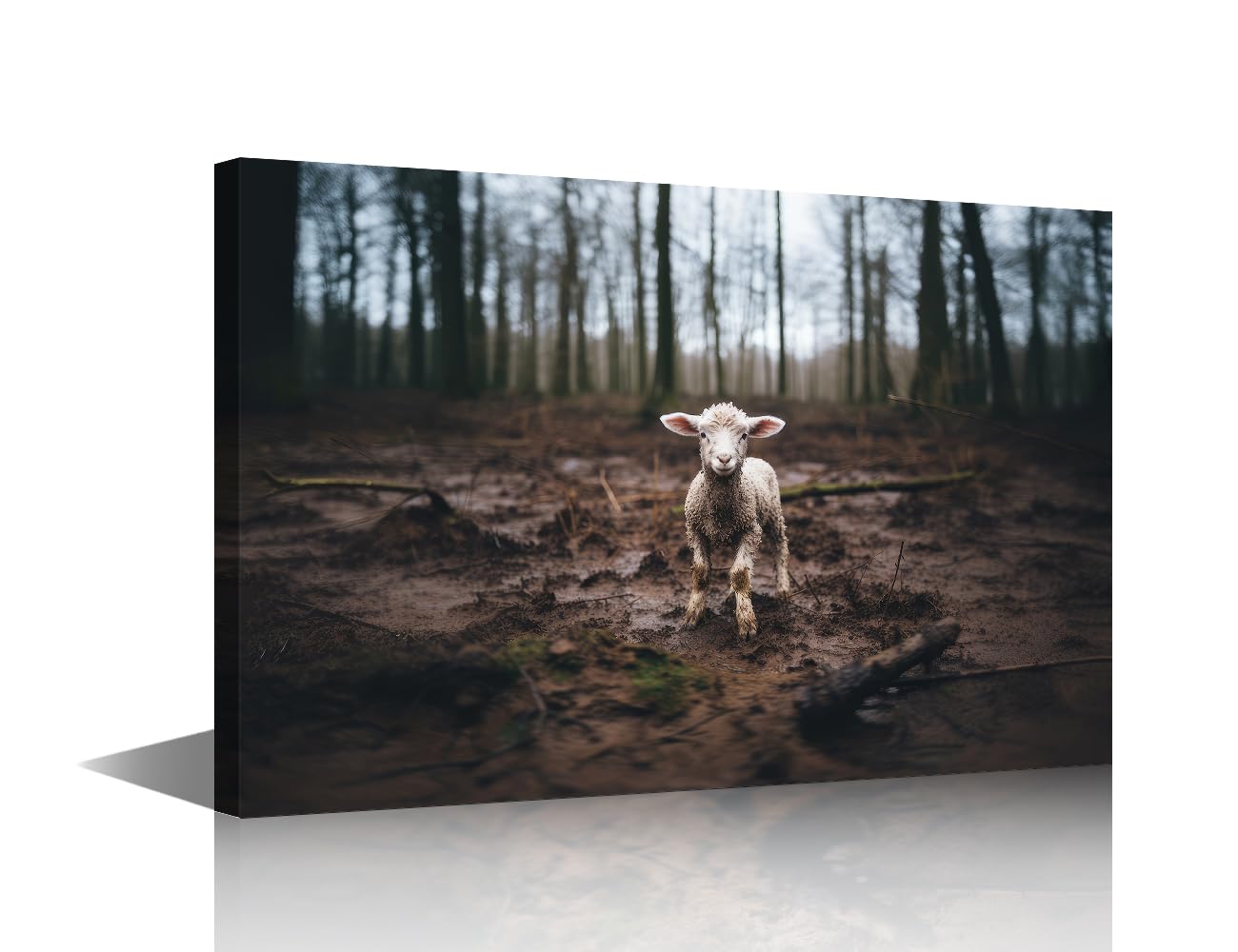 TISHIRON Forest Canvas Wall Art Painting Sheep Wall Decor for Living Room Wildlife Pictures Print on Canvas Animals Framed Modern Artwork for Home Wall Bedroom Decorations, 12" Wx18 H โ image 1