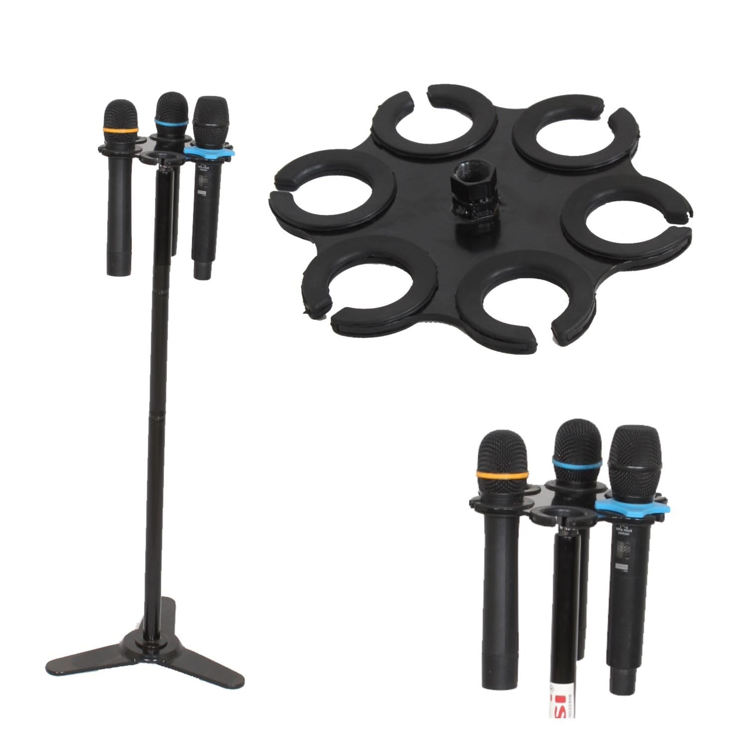 Exito Multi Microphone Holder Stand with desktop Mic Stand - holds up to 6 mics On Stage Organizer and Display-image-14