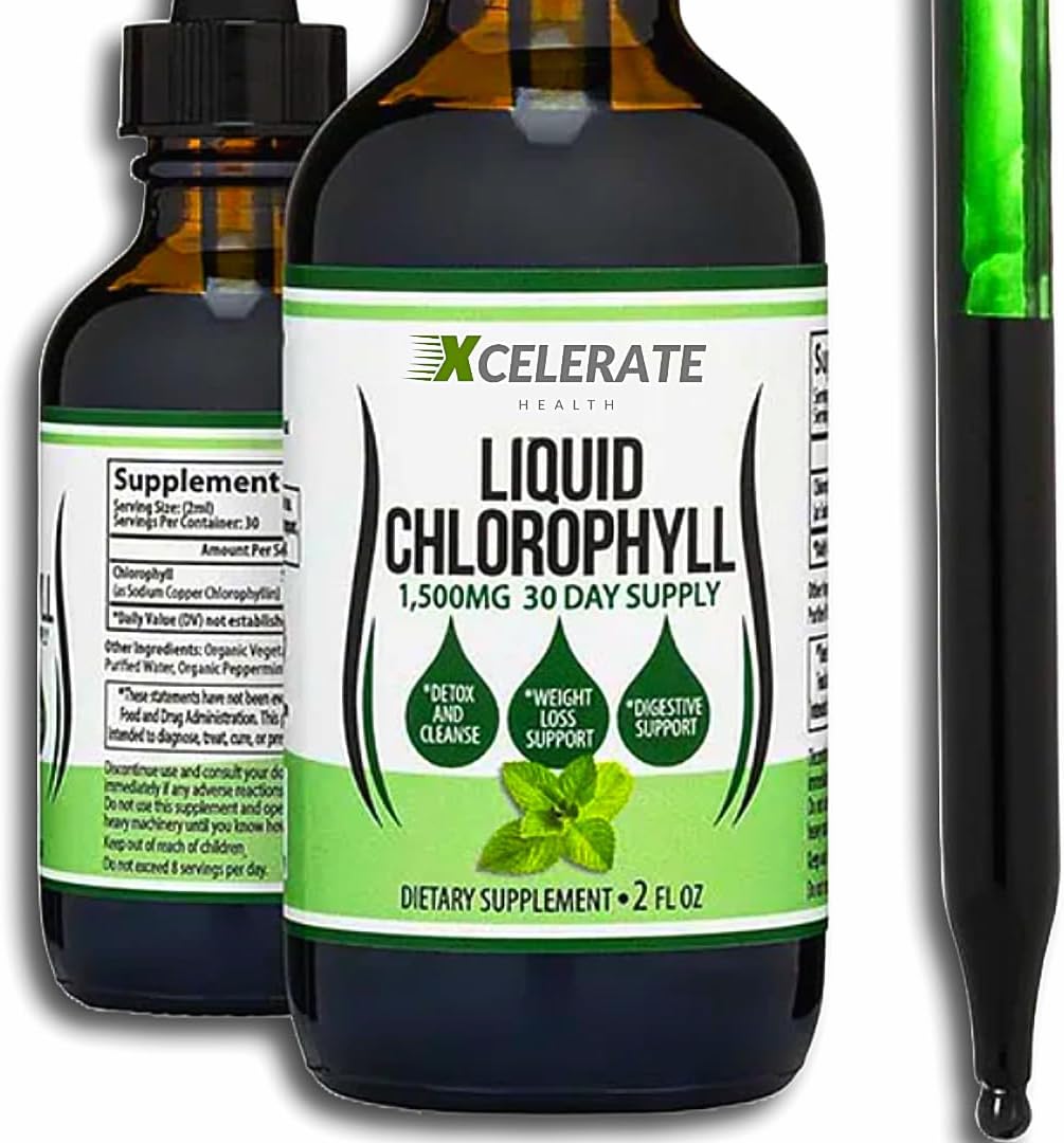 Desintoxicação e Limpeza com Clorofila Líquida – 1.500mg | Sem Açúcar, Glúten e Álcool | Fórmula Líquida de Rápida Absorção | Suprimento para 30 Dias | Sabor Menta Natural | Vegano e Não-OGM