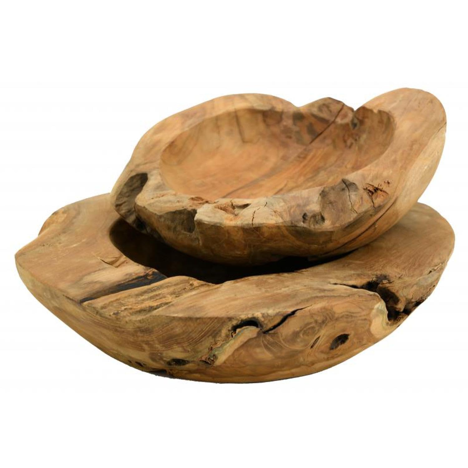 AUBRY GASPARD - Corbeille en Teck Naturel - Bois Massif Recyclé - Ø 40 cm x Hauteur 8 cm - Finition Naturelle - Fabrication Artisanale - Pièce Unique pour Cuisine et Arts de la Table - Poids 3,13 kg