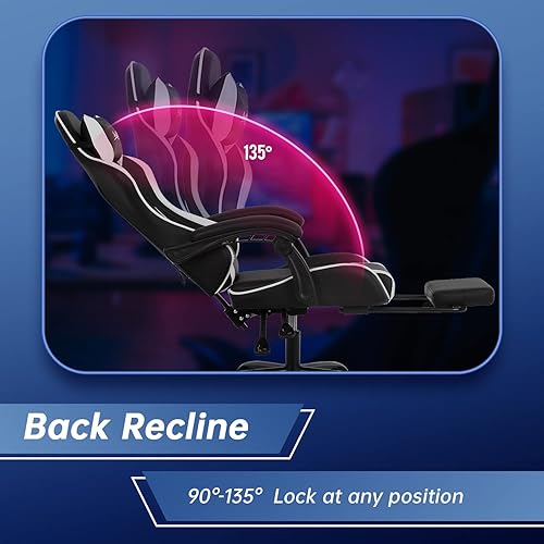 Miniatura 6 de Silla de oficina para videojuegos, silla de escritorio con reposapiés, soporte lumbar, reposacabezas y reposabrazos, giratoria, ergonómica, para