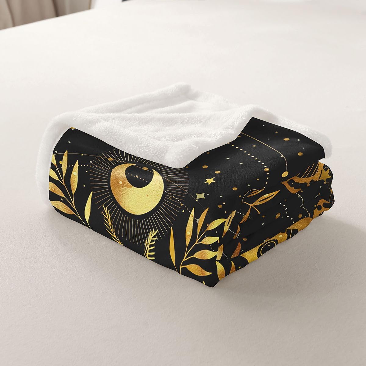 jejeloiu Moth Fleece Throw Blanket 40"x50" Bohe Plush Blanket for Bed Sofa Couch Bohemian Sherpa Blanket Breathable Sun Moon Warm Fuzzy Blanket Room Decor