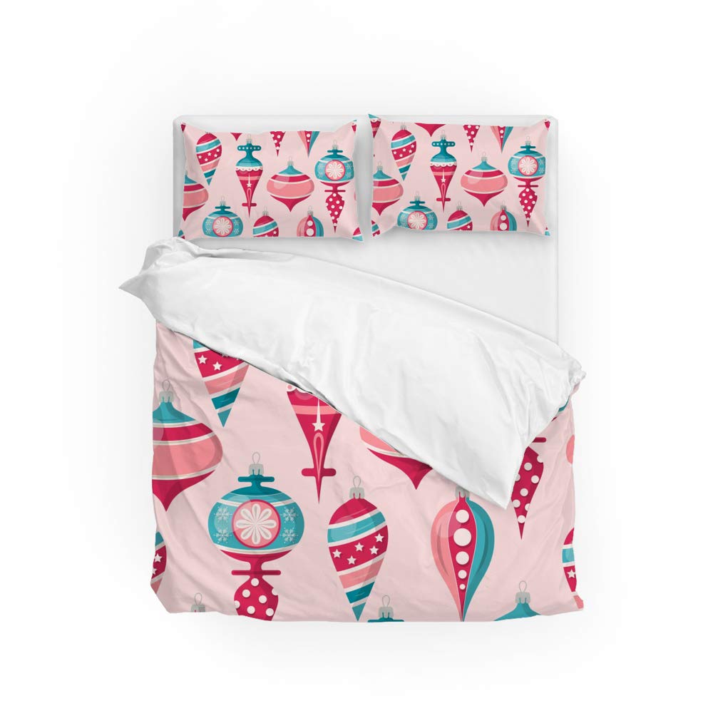 Housse de couette boules de Noël rose ultra douce anti-plis CHEHONG