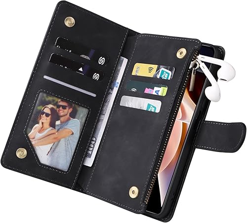 Miniatura 5 de Asuwish Compatible con Xiaomi Redmi Note 11T Pro Wallet Case Protector de pantalla de vidrio templado y funda de cuero con tapa para tarjetero,