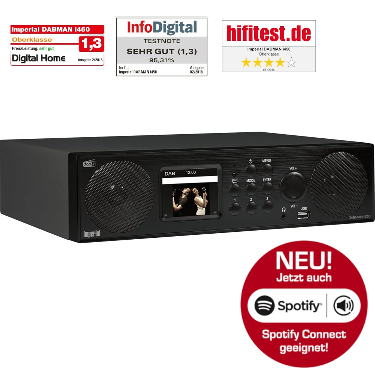Imperial DABMAN i450 Internetradio / Digitalradio / DAB+ (Bluetooth, Internet / DAB+ / DAB / UKW, WLAN, LAN, USB, Aux In, Standradio, Küchenradio) schwarz
