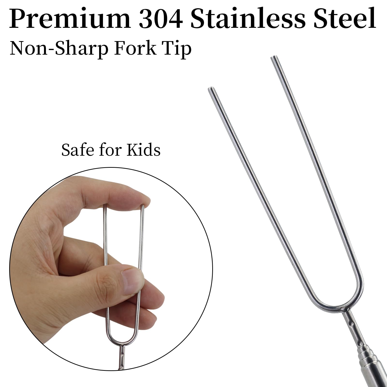 6 forchette da barbecue, bastoncini telescopici per arrostire marshmallow, allungabili, in acciaio inox, a forma di U, con manico in legno, spiedini per barbecue, campeggio, falò, camino, picnic
