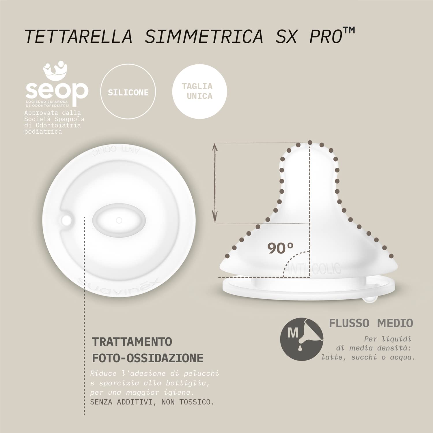 Suavinex, biberon in silicone da 240 ml, con tettrella in silicone SX Pro simmetrica, con valvola anticolica, biberon a flusso medio (M). Per bambini +3 mesi. Linea Colour essence. Mango