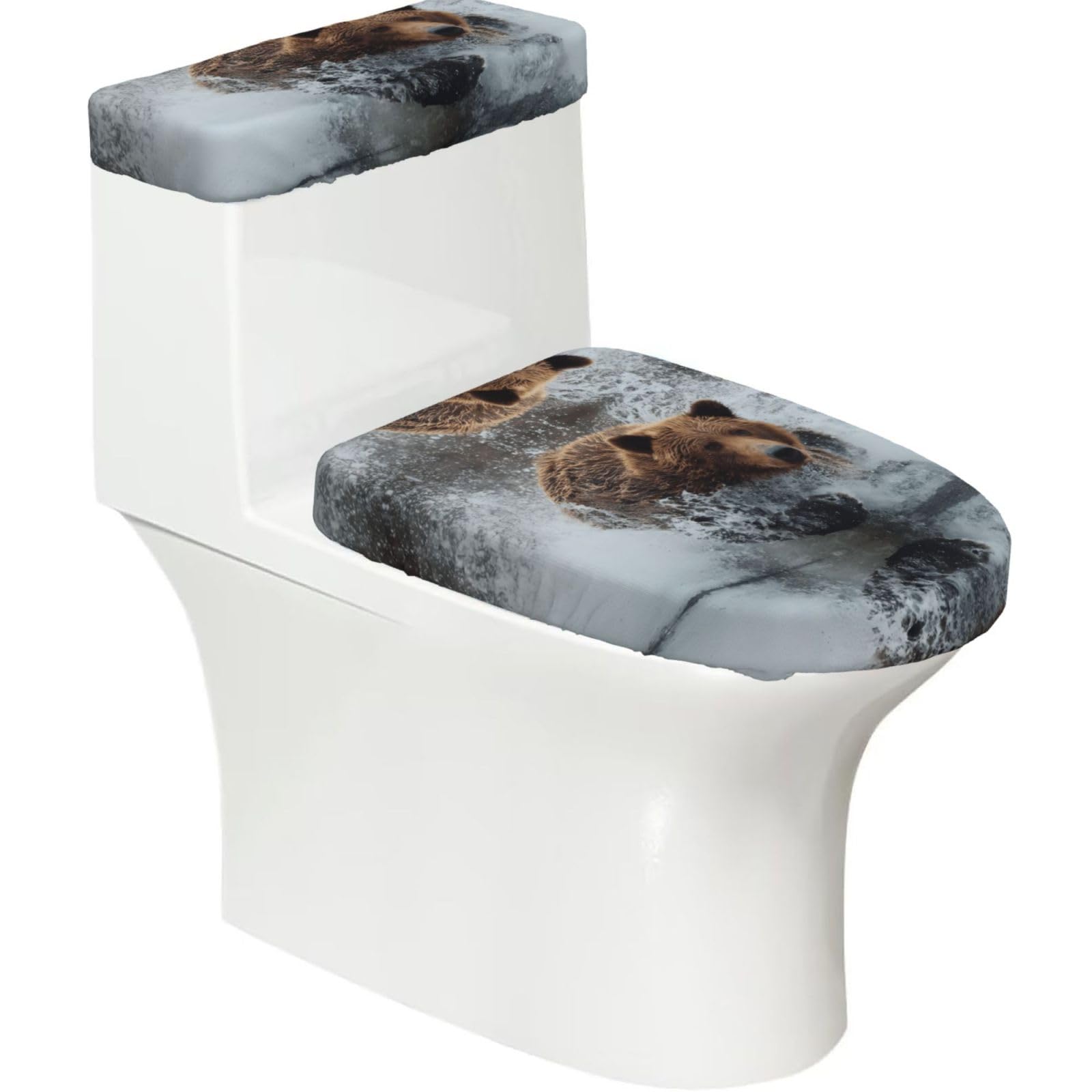 Mrowyc Black Bear Running Printed Toilet Seat Set - Set Of 2 - Universal Toilet Seat Cover - Housewarming Birthday Christmas Gift