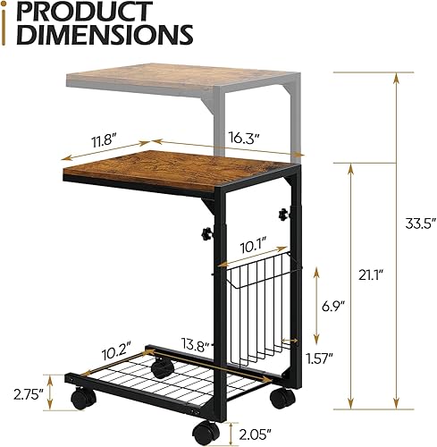 Miniatura 3 de FAGIGY Mesas de altura ajustable en forma de C, mesa auxiliar de mesa C para sofá, mesas de sofá que se deslizan por debajo, mesa auxiliar de sofá