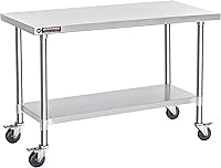 Vista 66 de DuraSteel Carrito de acero inoxidable NSF de 30 x 72 pulgadas, mesa de preparación de alimentos resistente con estante inferior, isla de cocina