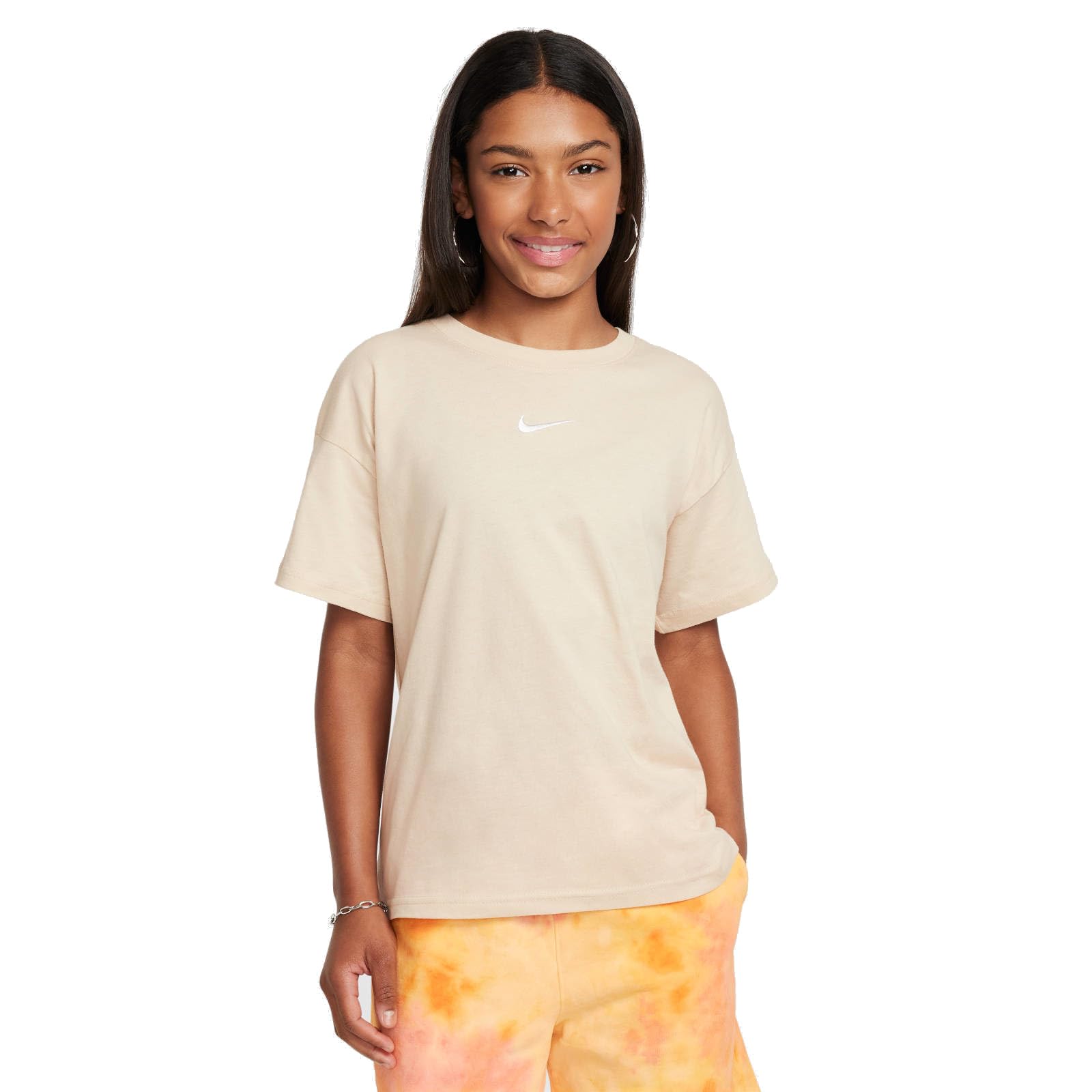 Nike Sportswear Essential Big Kids' (Girls') T-Shirt (Sanddrift, FZ5539-126) Size X-Small
