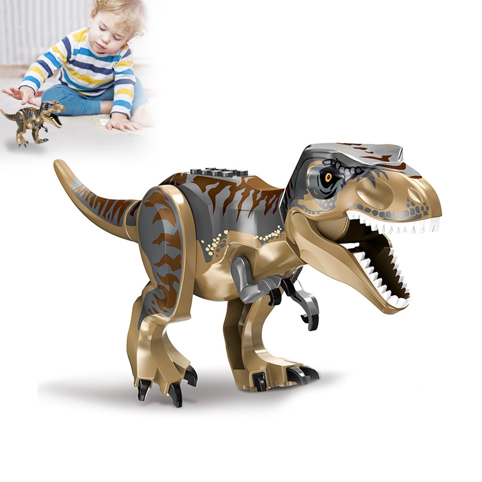 Dinosaur Building Blocks Toy for Kids, Large T-Rex & Indominus Rex DIY Construction Set with Movable Jaws & Joints, Realistic Dinosaur Model, Educational Toys for Boys and Girls Ages 6-12 (Grey)