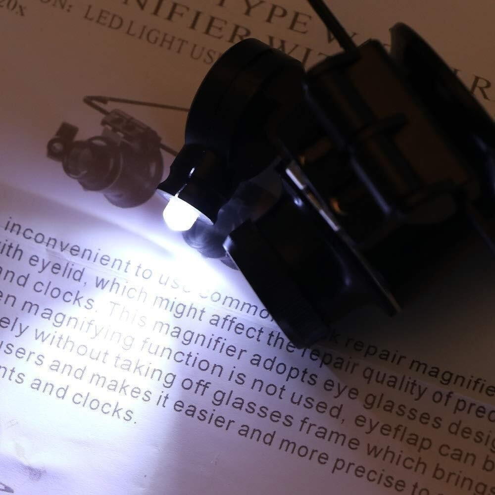 Lupa de lectura de 20 aumentos con lentes iluminados tipo LED, binoculares, lupa de reparación de relojes,