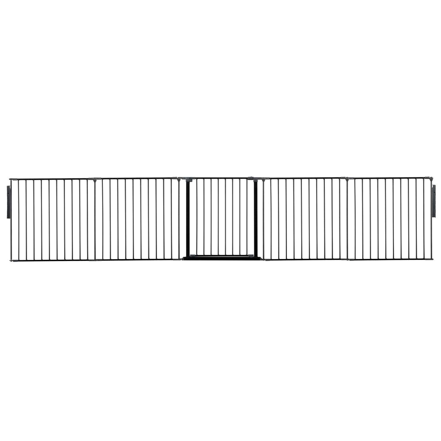 Safetots Premium Multi Panel Room Divider, up to 370cm Wide, Black, 70cm Tall, Multi Panel Flexible Room Barrier, Room Divider with Door for Baby and Toddler, Easy Installation