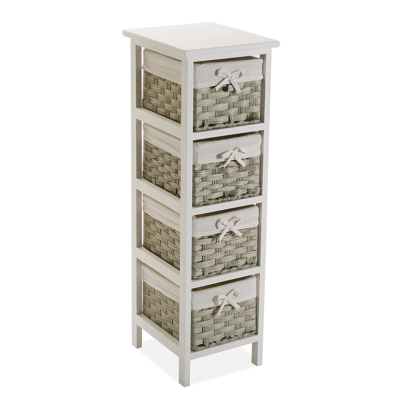 Versa Pompei Mueble para el Baño Auxiliar, con 4 cajones, Medidas (Al x L x An) 82 x 29 x 25 cm, Madera, Color Blanco