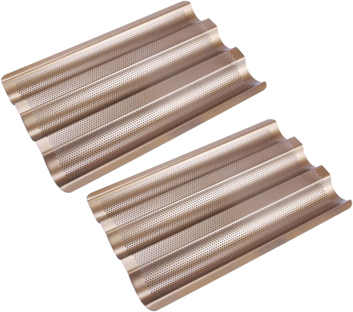 PRETYZOOM 2pcs Practical Nonstick Three-slot Bread Baking Tray French Bread Mold for Kitchen Bake Loaves for Restaurants and Home Baking