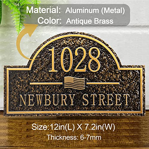 Personalized House Address Plaque 12" Cast Numbers For Outside Custom Street Name Address Sign Plate Vintage For Mailbox Door Room Classic Wall Outdoor Antique Brass #TOP1