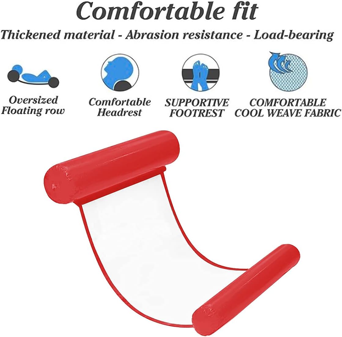 TMcom 2-Pack(Blue,Red)Swimming Pool Lounger Floating Water Hammock loatation Cushion Beach Pool Lounger Multi-Purpose Portable Inflatable Hammock with Inflatable Water Pillow