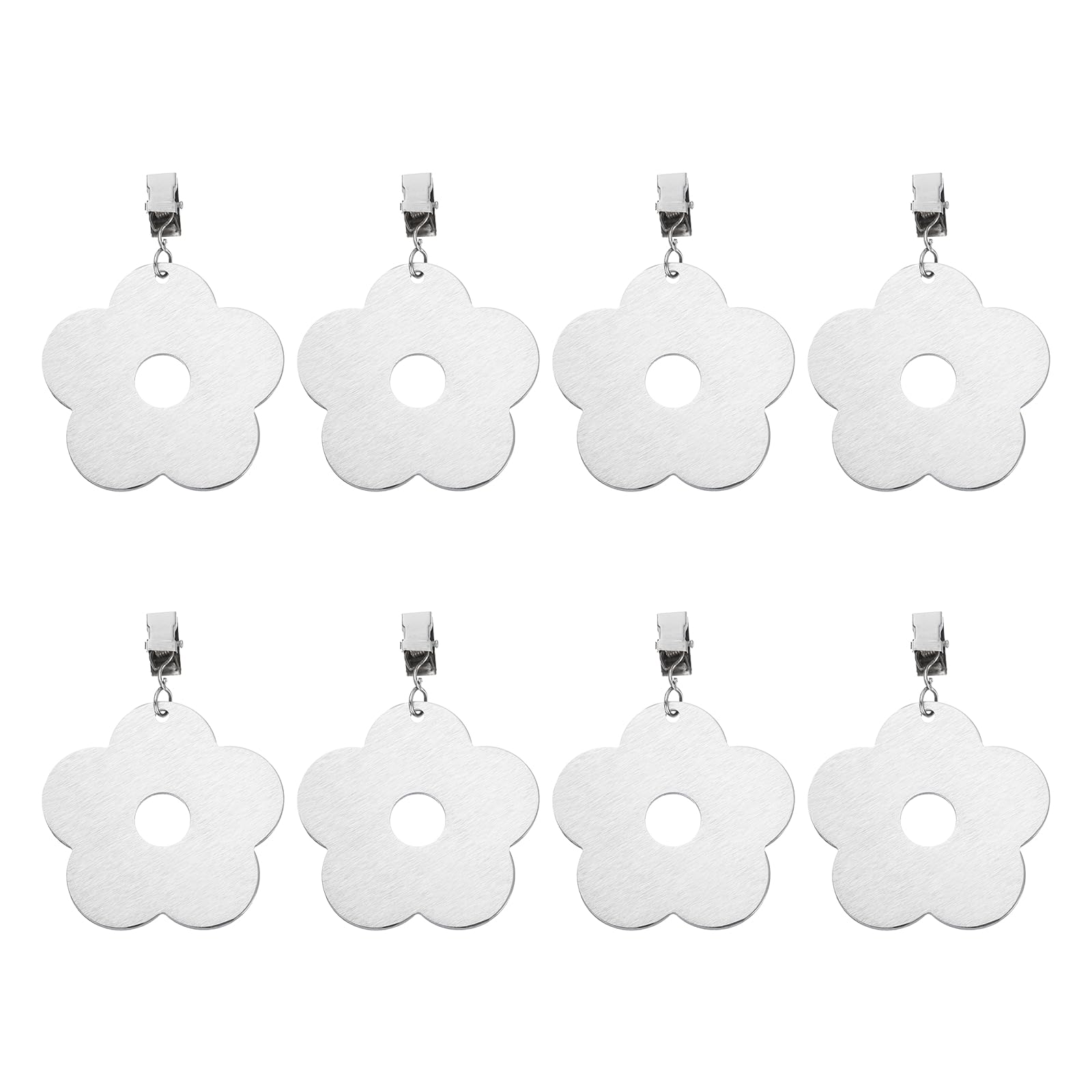 sourcing map 8Pcs Tablecloth Weights, Stainless Steel Table Cover Weights with Metal Clips, Flower Shape Tablecloth Pendant 6.8 x 6.8cm for Outdoor Picnic Garden Table Decoration, Silver