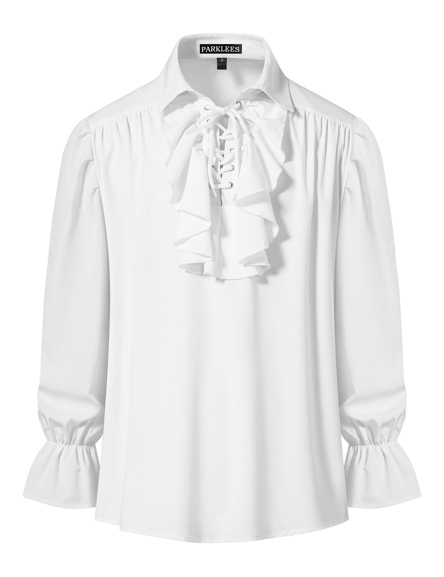 PARKLEES Men's Renaissance Pirate Ruffled Frilly Shirts Jabot Collar Victorian Medieval Costume White Medium — image 1