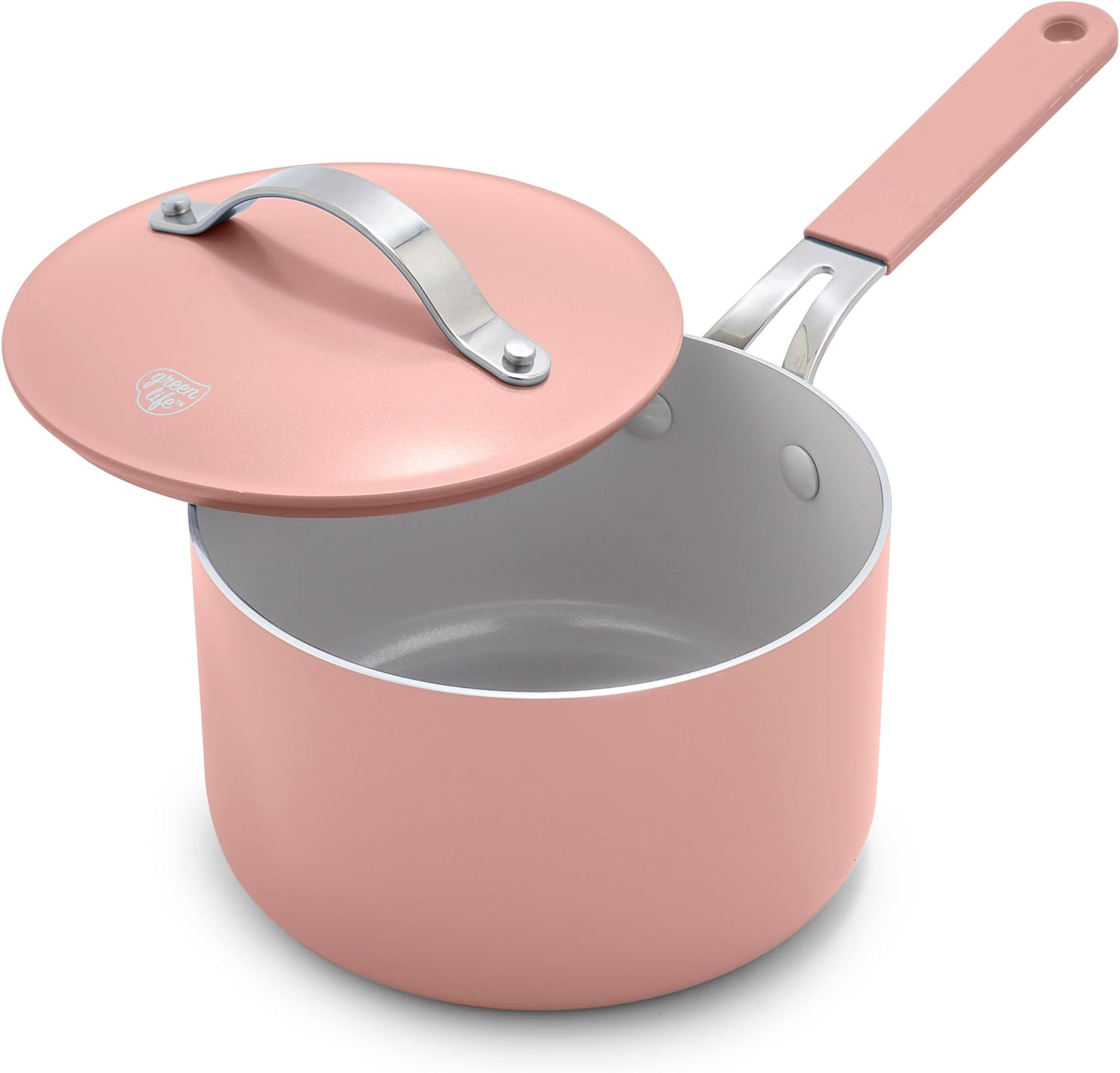 GreenLife 2-Quart Ceramic Nonstick Saucepan with Lid,Dishwasher & Oven Safe, Silicone Stay-Cool Handles, PFAS-Free Ceramic Coated Pots with Lids, Healthy Kitchen Cooking Set, Dream Dusty Pink